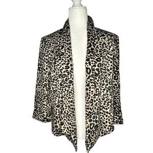 Cato Leopard Open Front Collared Lined Coatigan Jacket Blazer 3/4 Cuffed Sleeve